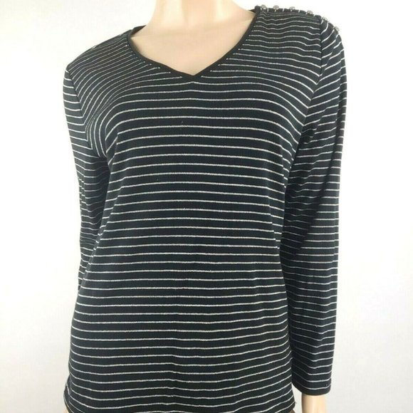 Lauren Ralph Lauren Metallic Striped V-Neck Blouse Size Large - Picture 2 of 6